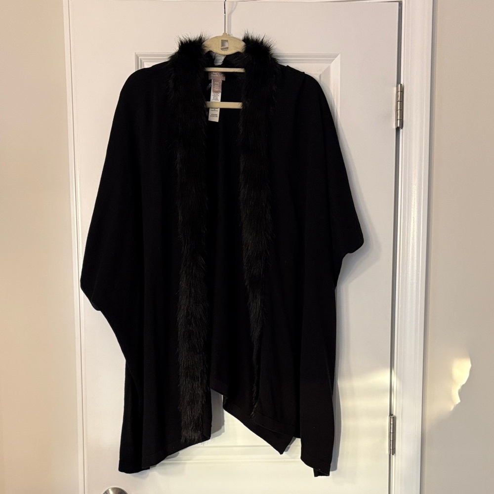 Chico's Black Cape with Faux Fur Trim